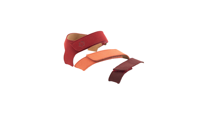 Maroon, orange, and red straps